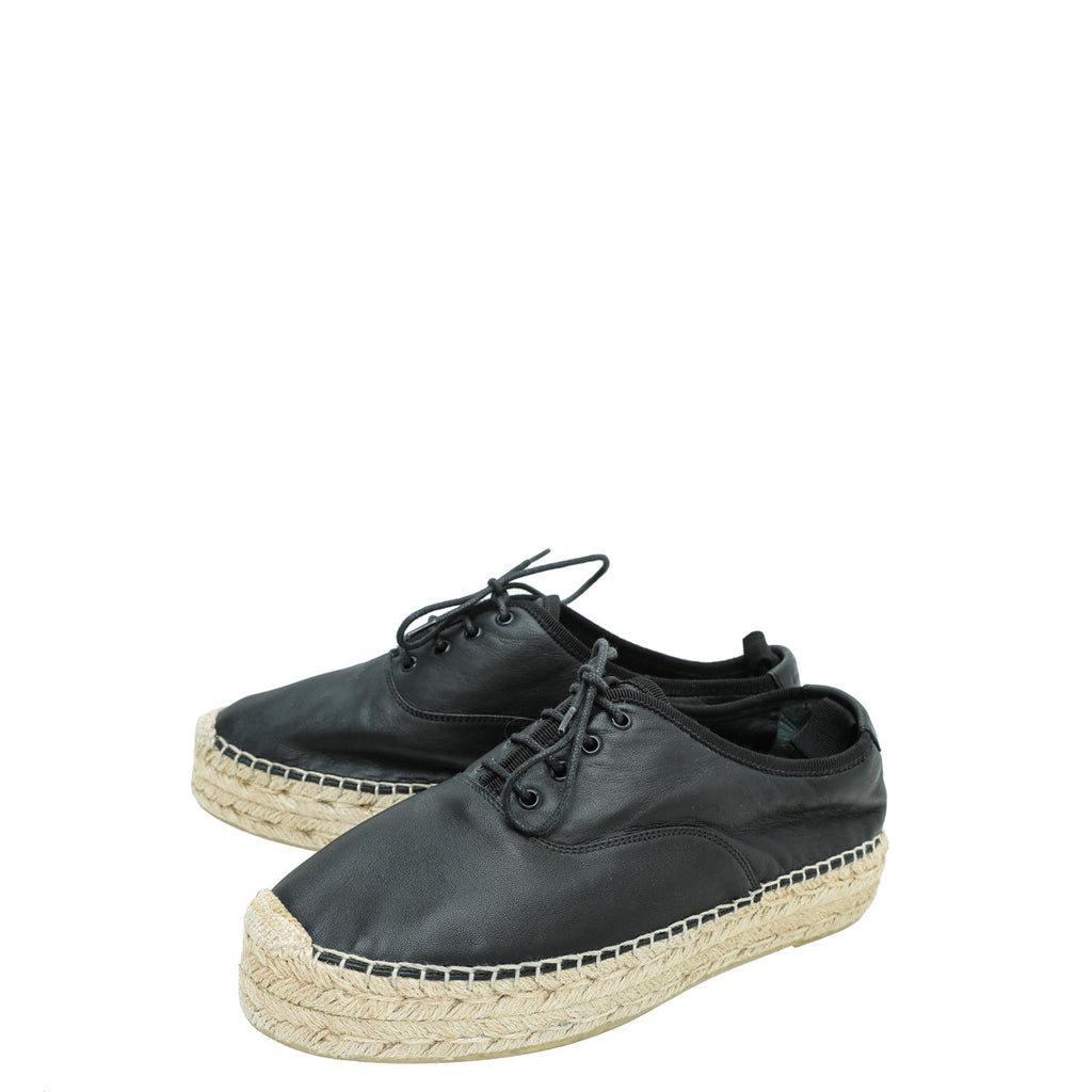 YSL Black Lace Up Espadrille 38
