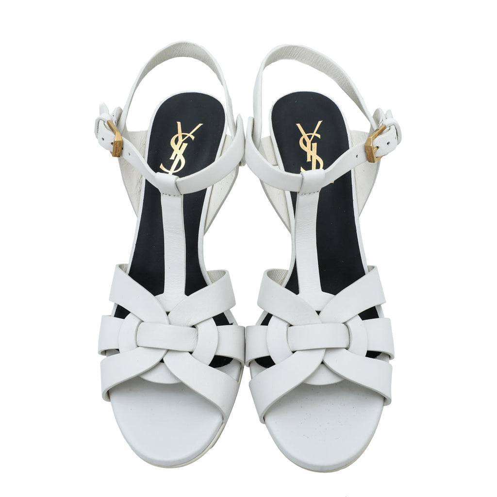 YSL White Tribute Mid Heel Sandals 38