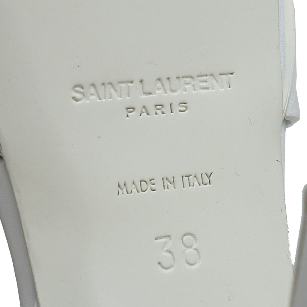YSL White Tribute Mid Heel Sandals 38
