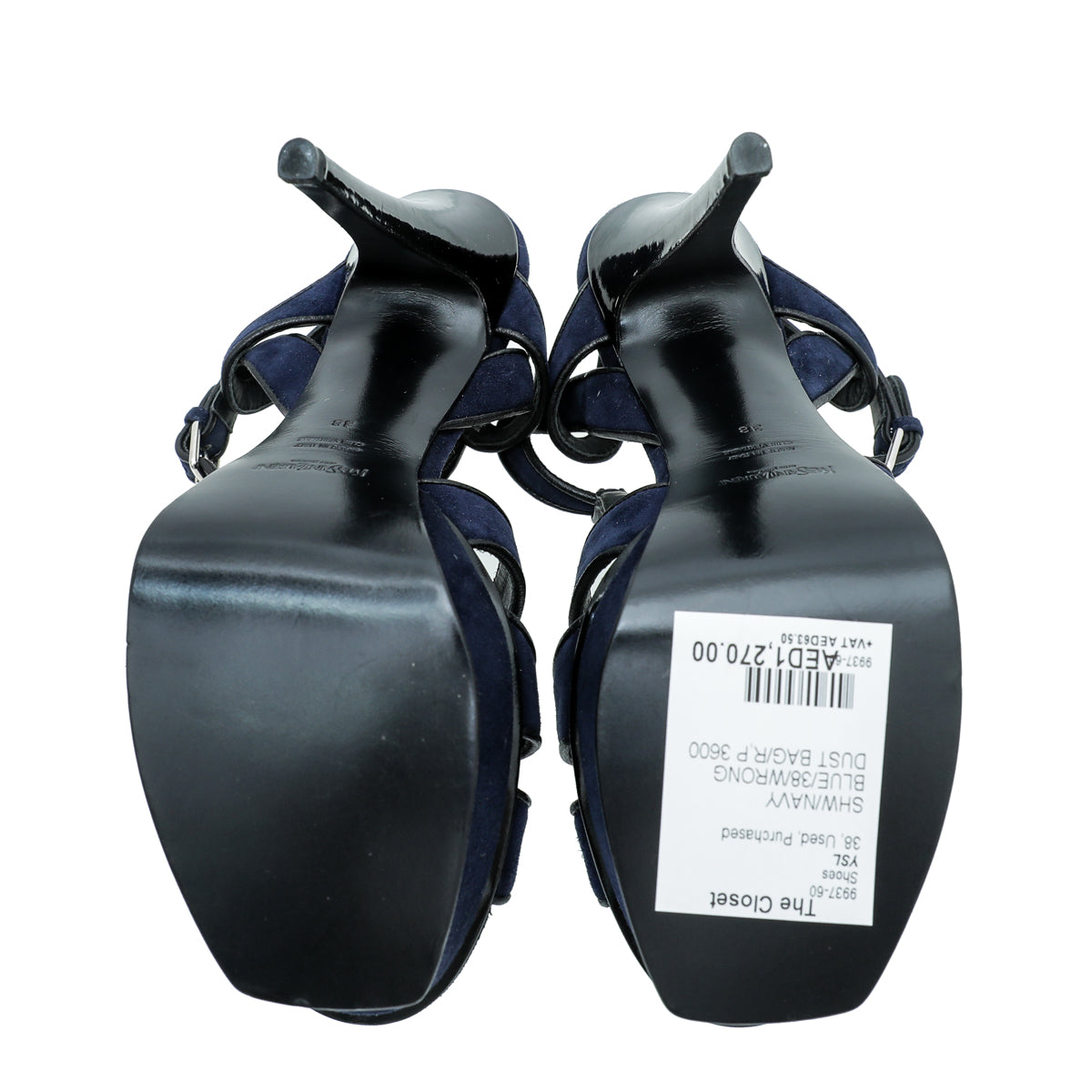 YSL Navy Blue Suede Tribute Sandal 38