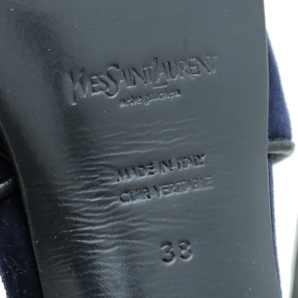 YSL Navy Blue Suede Tribute Sandal 38
