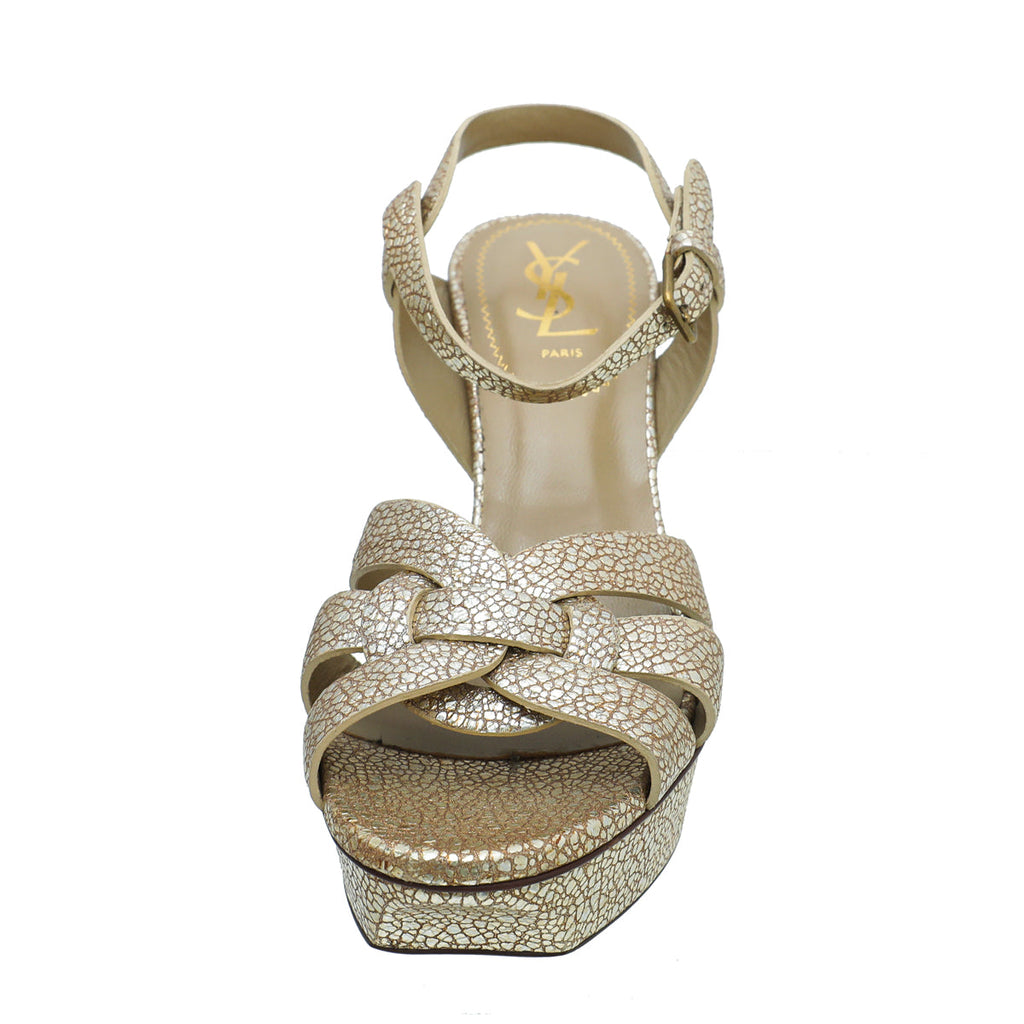 YSL Metallic Gold Tribute Sandal 38