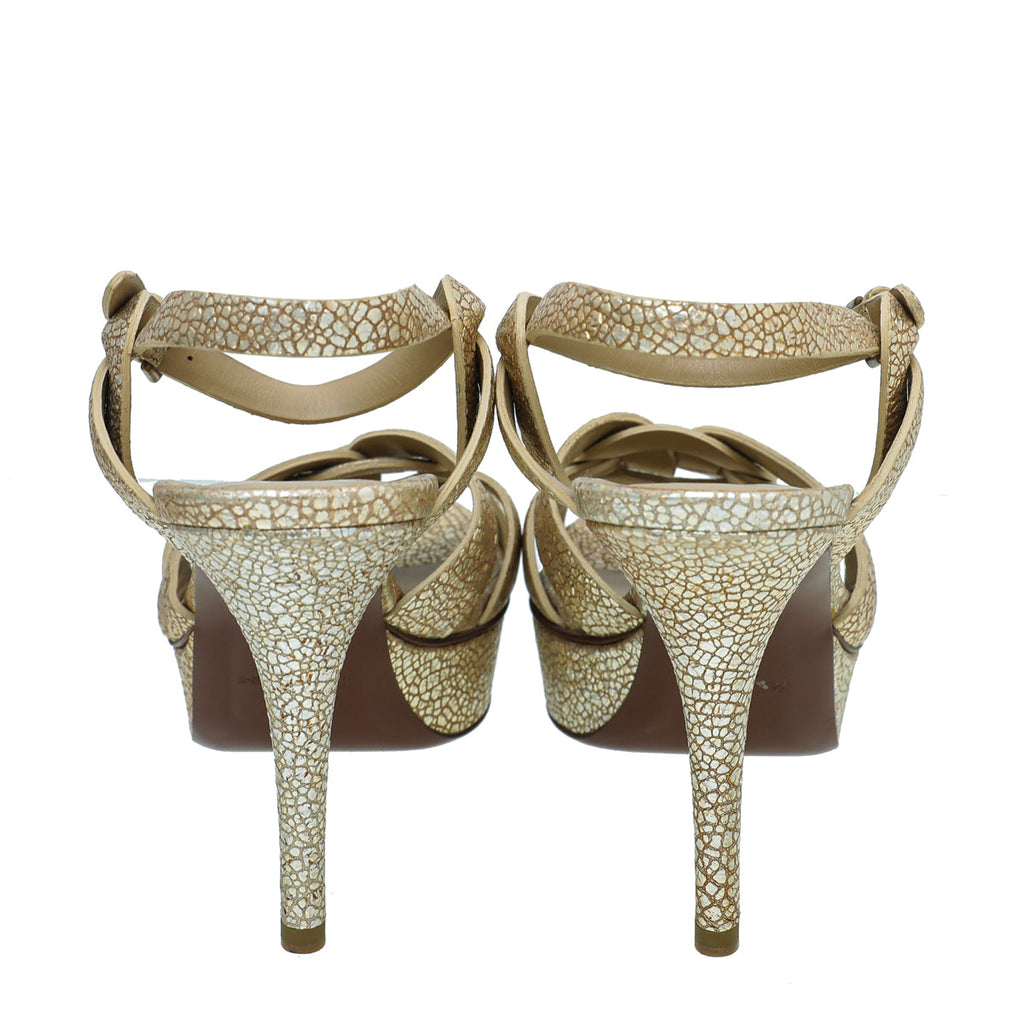 YSL Metallic Gold Tribute Sandal 38