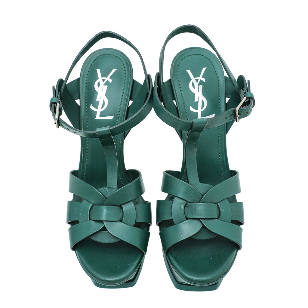 YSL Green Tribute High Heel Sandals 37.5