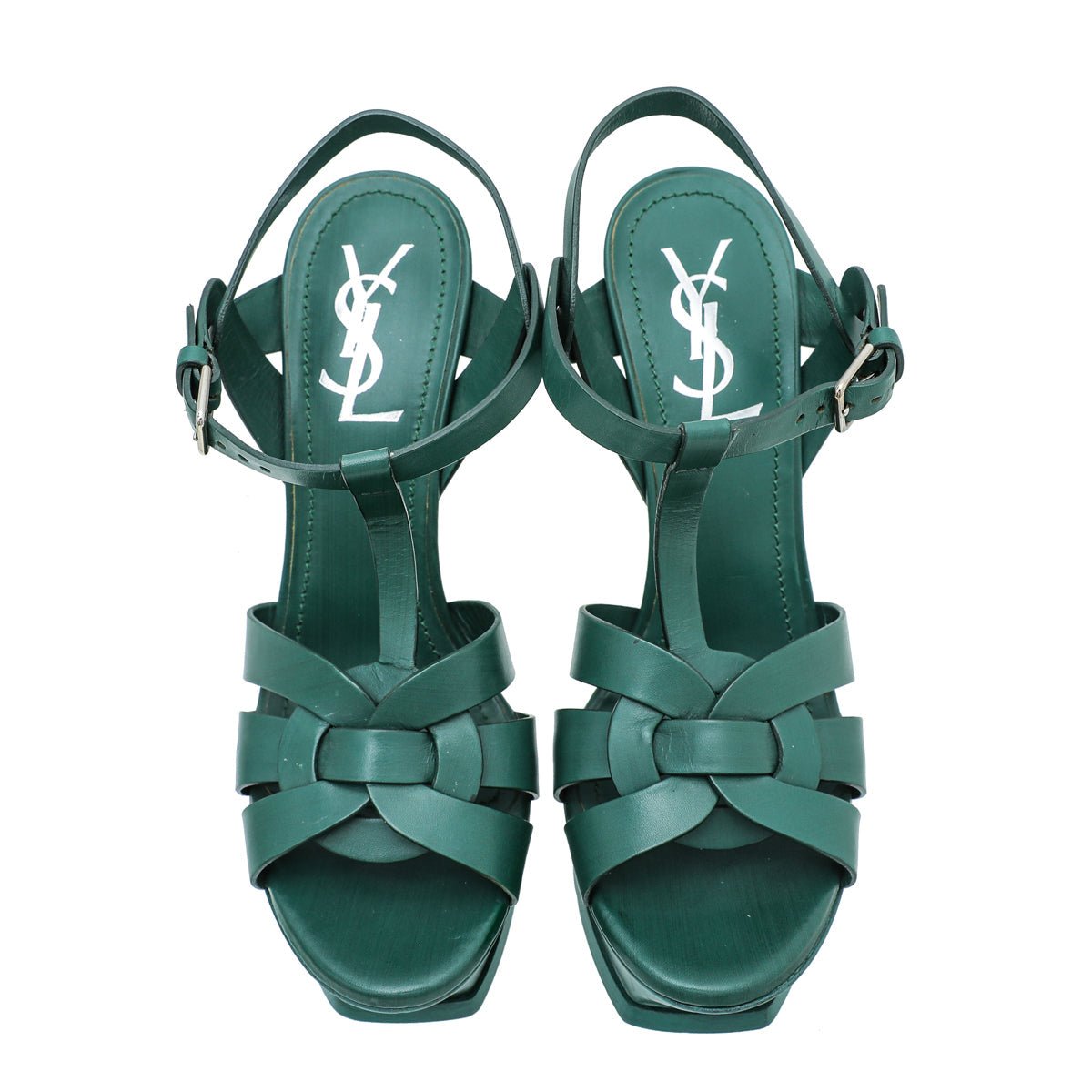 YSL Green Tribute High Heel Sandals 37.5