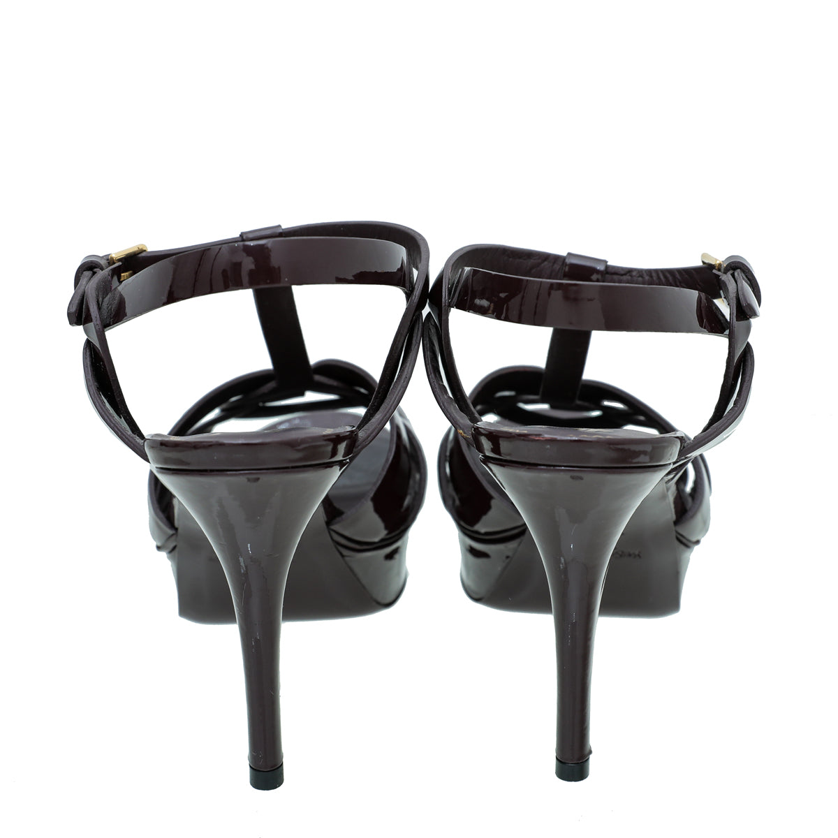 YSL Burgundy Tribute Mid Heel Sandals 38
