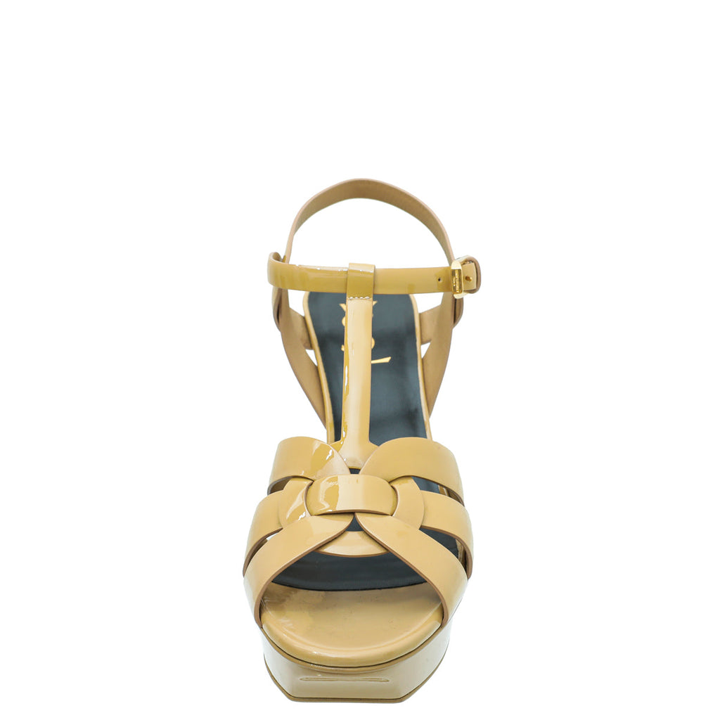 YSL Beige Mid Heel Tribute Sandals 39