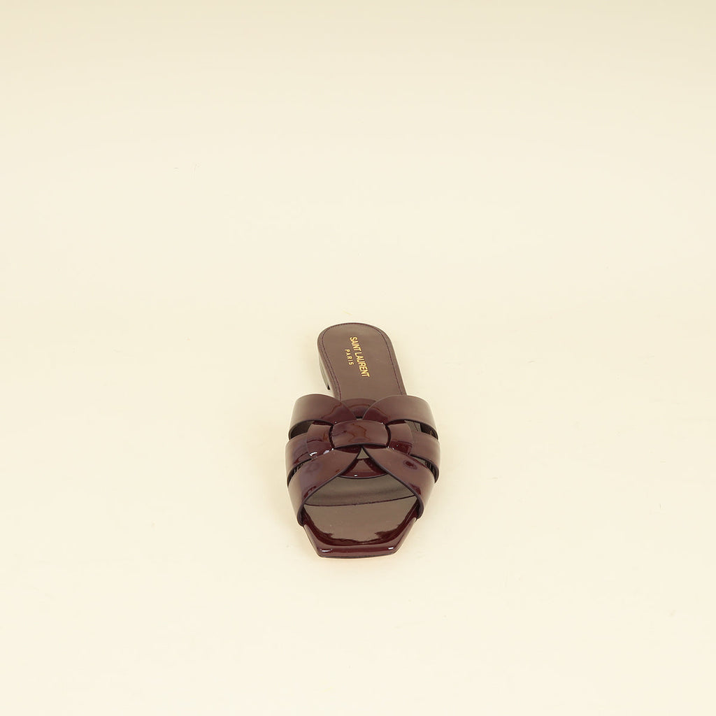 YSL Burgundy Tribute Flat Sandals 39