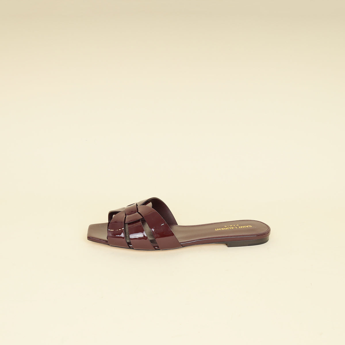 YSL Burgundy Tribute Flat Sandals 39