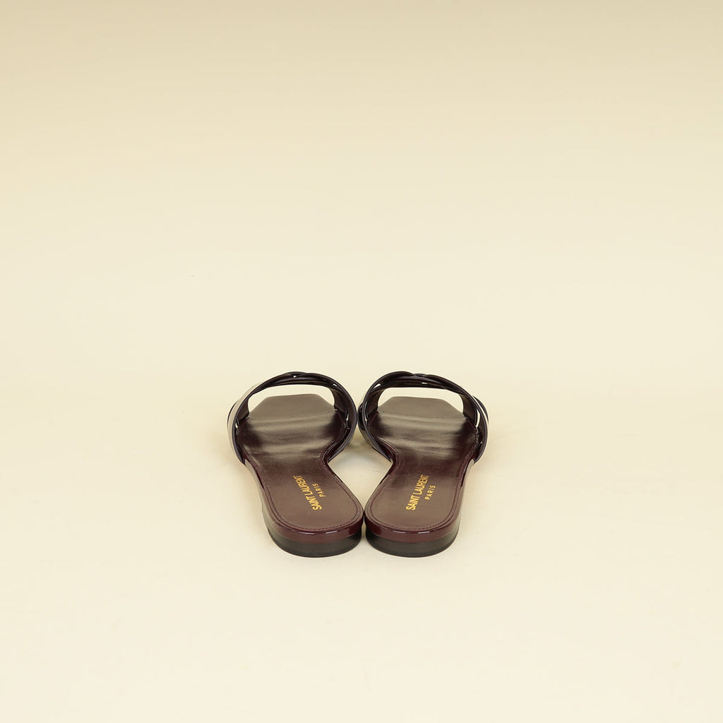 YSL Burgundy Tribute Flat Sandals 39