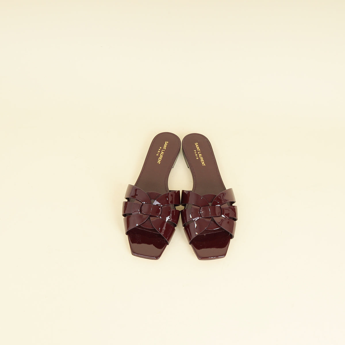 YSL Burgundy Tribute Flat Sandals 39