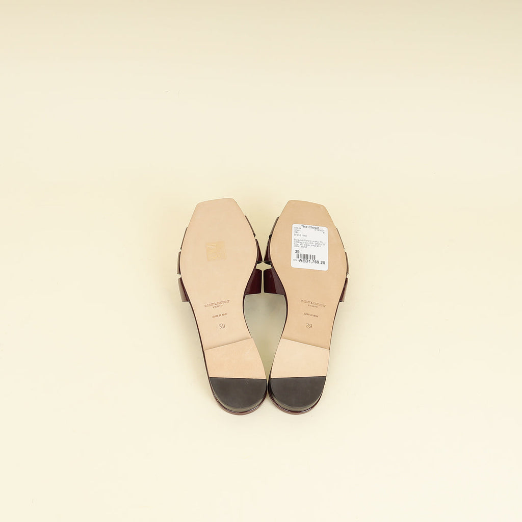 YSL Burgundy Tribute Flat Sandals 39