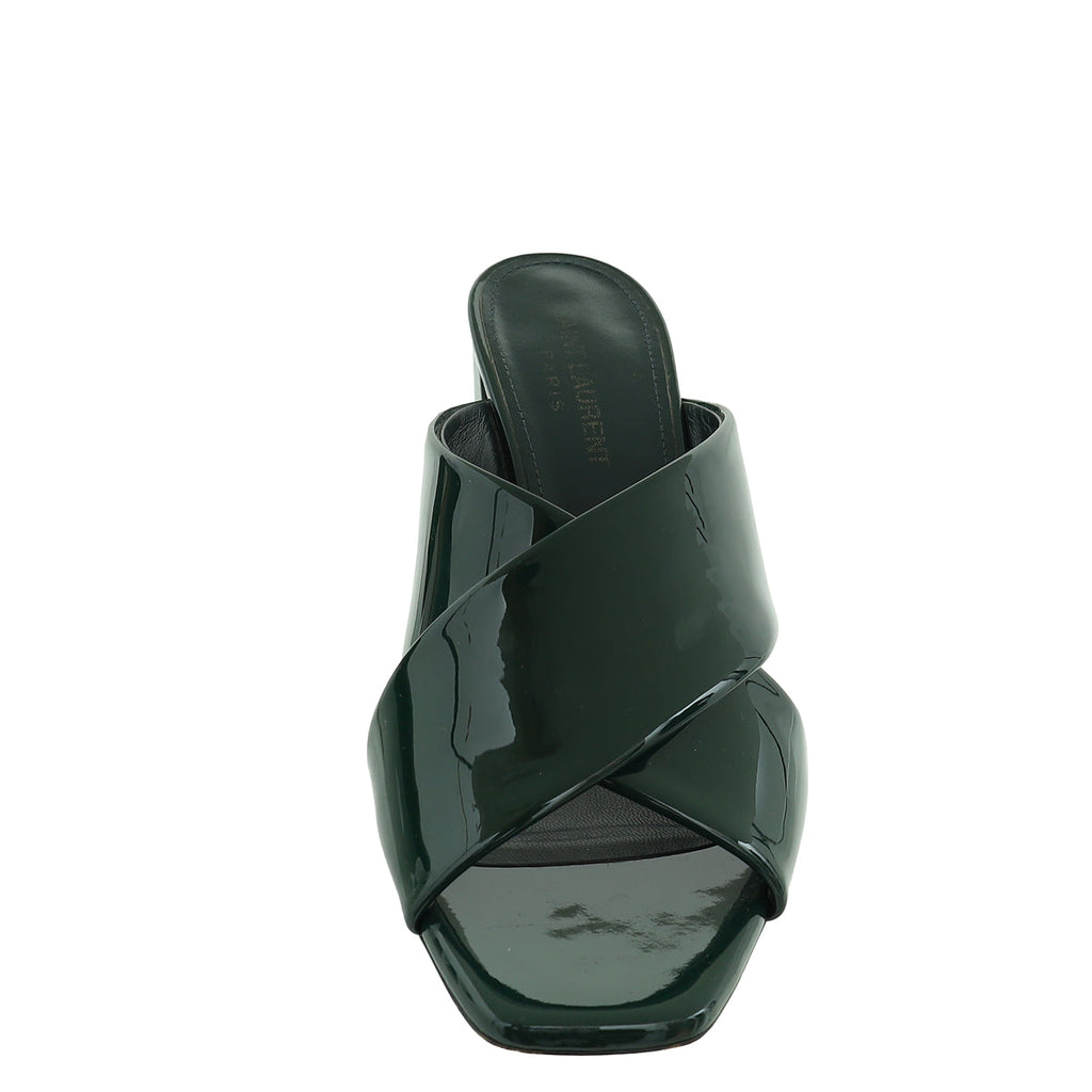 YSL Dark Green Loulou Criss Cross Mules 36.5