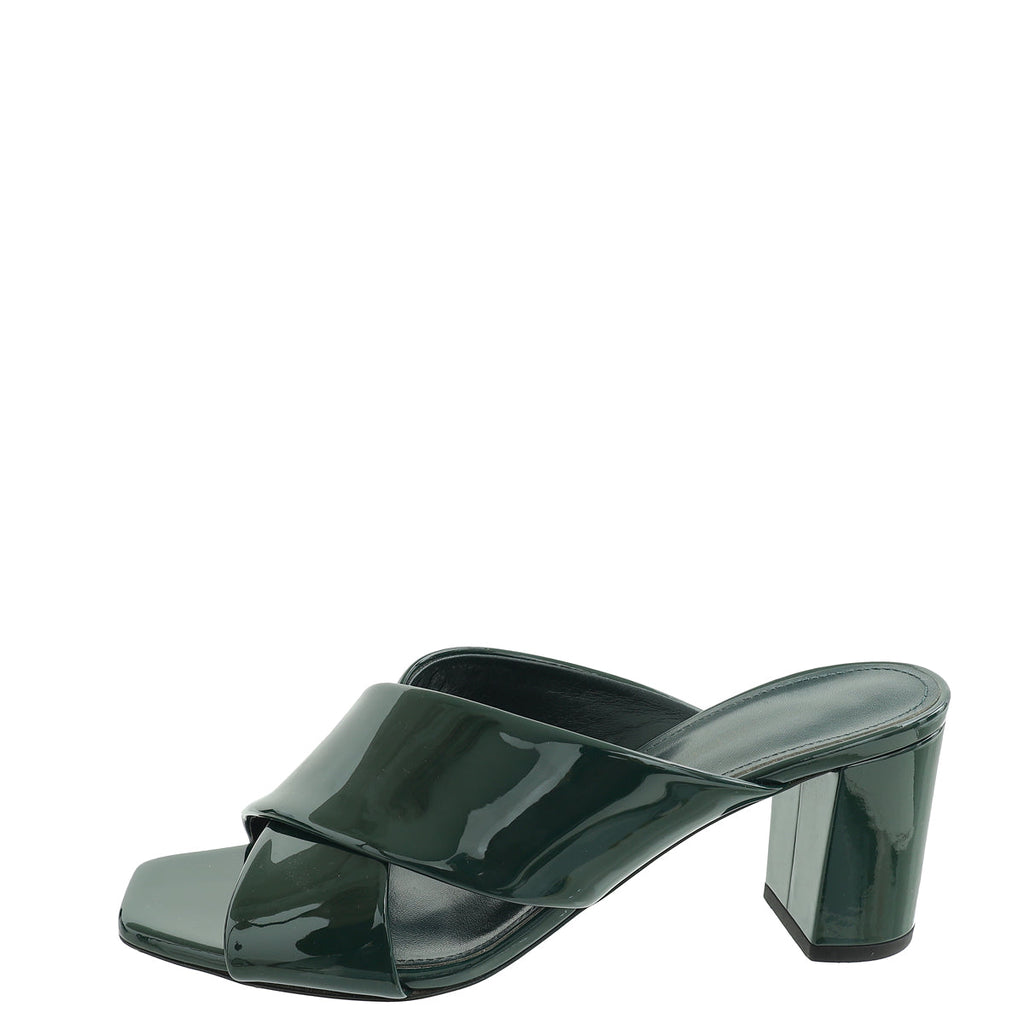 YSL Dark Green Loulou Criss Cross Mules 36.5