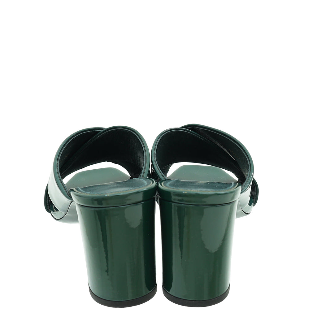 YSL Dark Green Loulou Criss Cross Mules 36.5