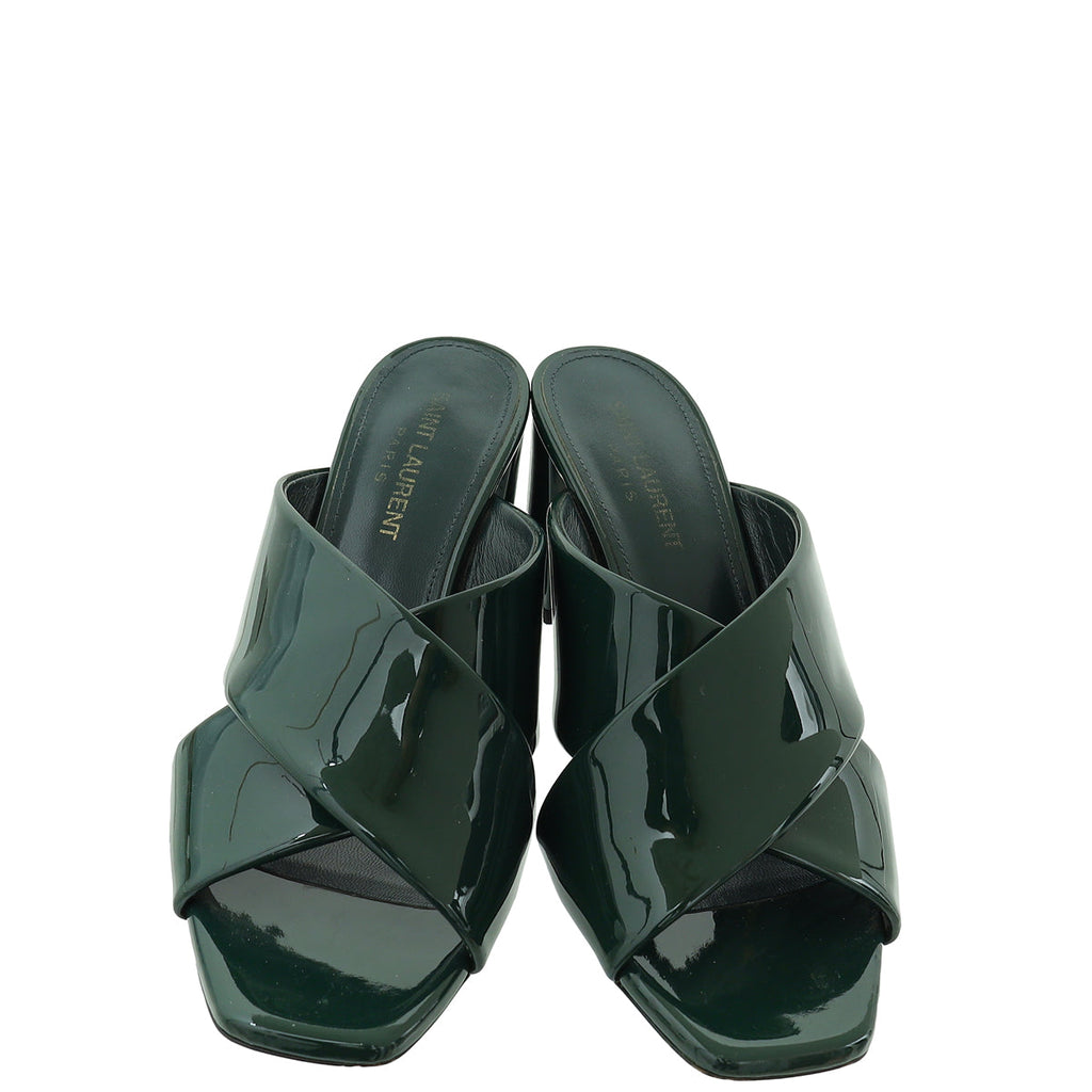 YSL Dark Green Loulou Criss Cross Mules 36.5