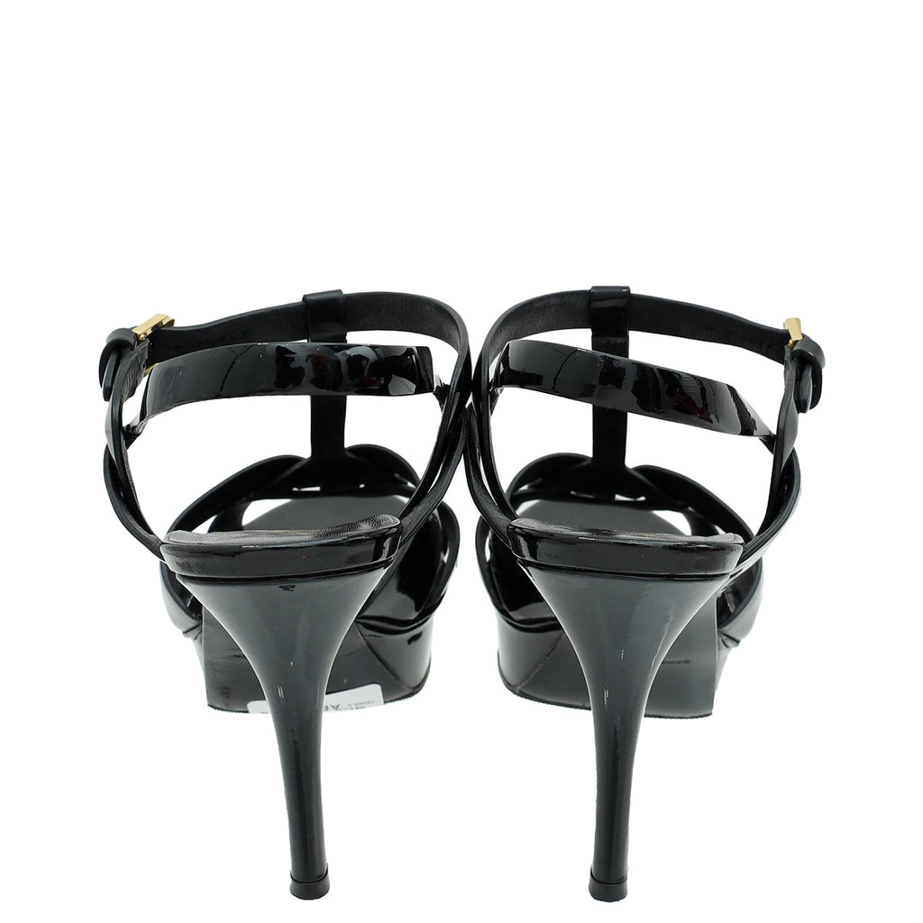YSL Black Mid Heel Tribute Sandal 36.5