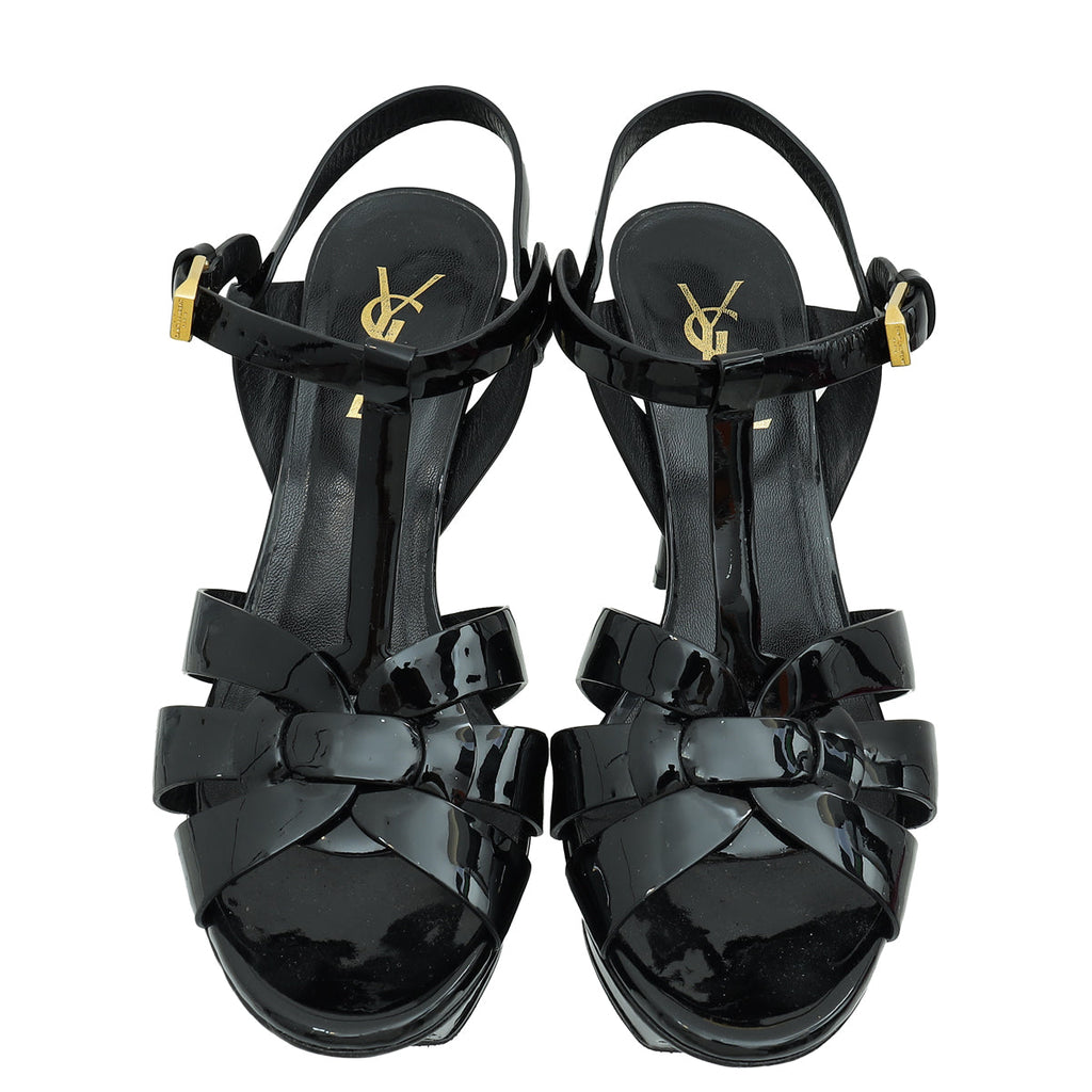 YSL Black Mid Heel Tribute Sandal 36.5