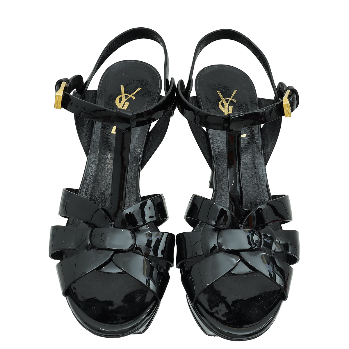 YSL Black Mid Heel Tribute Sandal 36.5