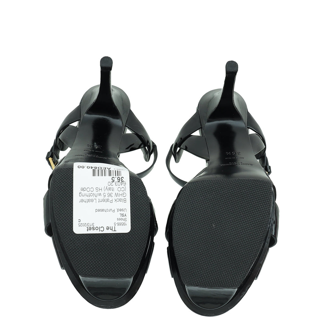 YSL Black Mid Heel Tribute Sandal 36.5