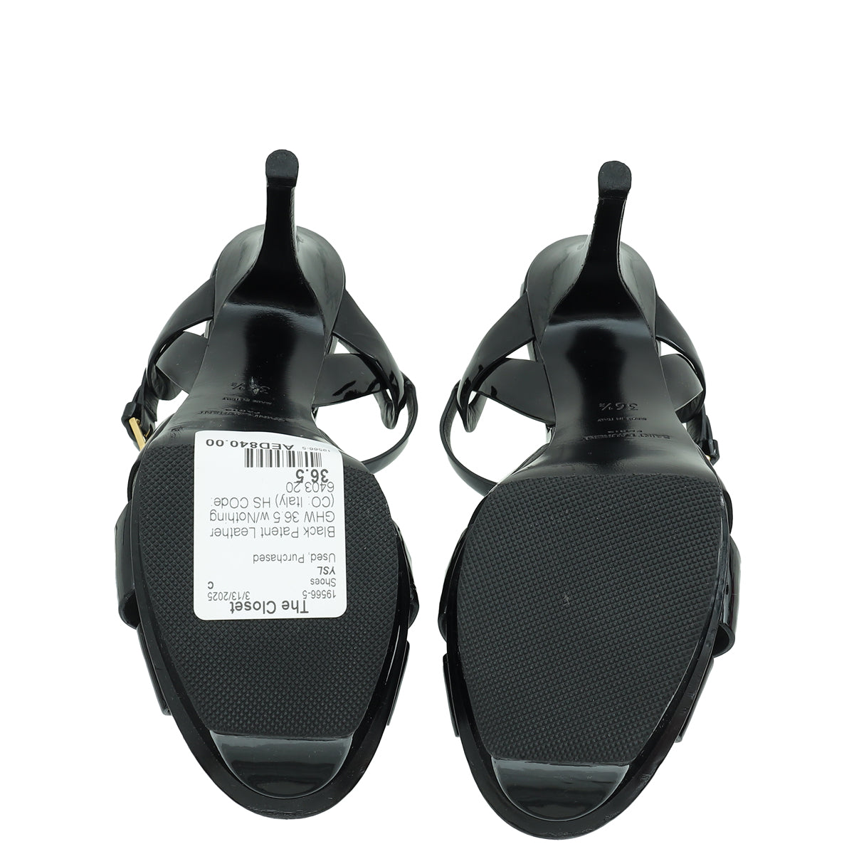 YSL Black Mid Heel Tribute Sandal 36.5