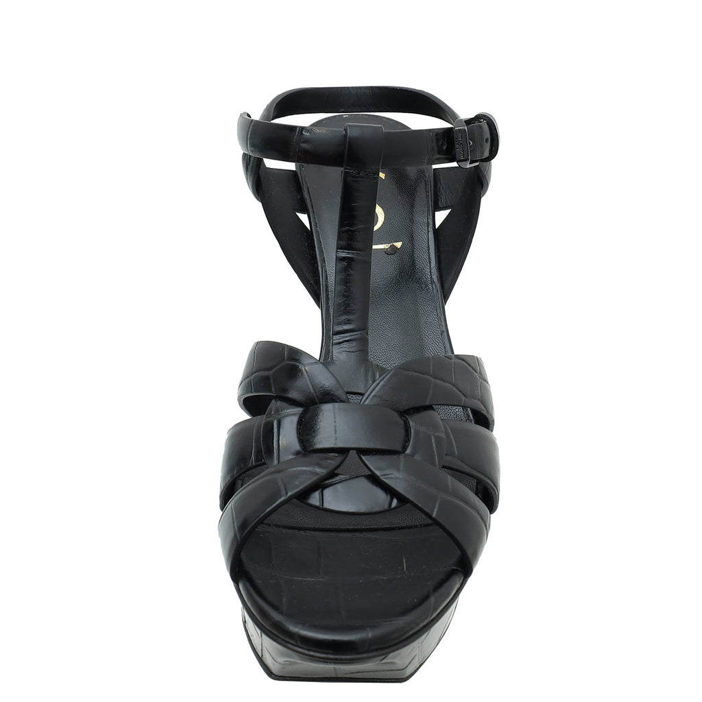 YSL Black Croco Embossed Tribute Sandal 36.5