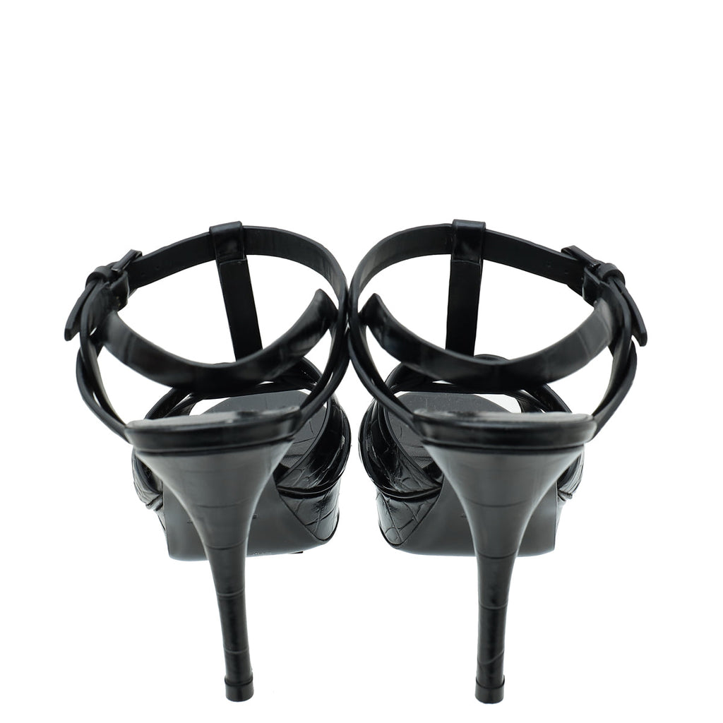 YSL Black Croco Embossed Tribute Sandal 36.5