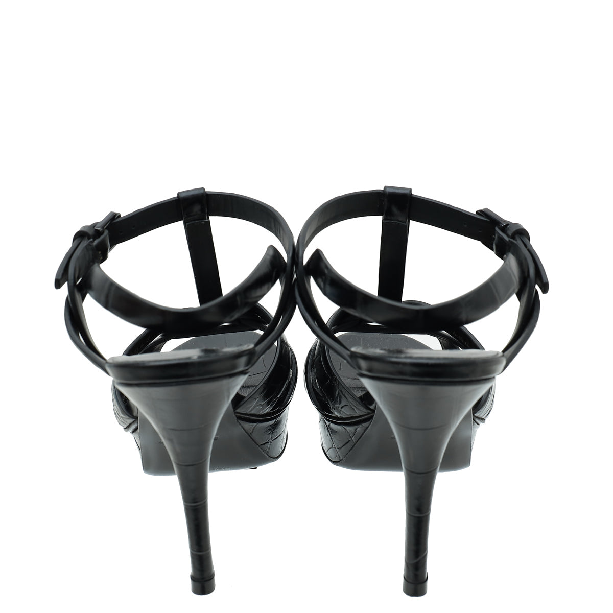 YSL Black Croco Embossed Tribute Sandal 36.5