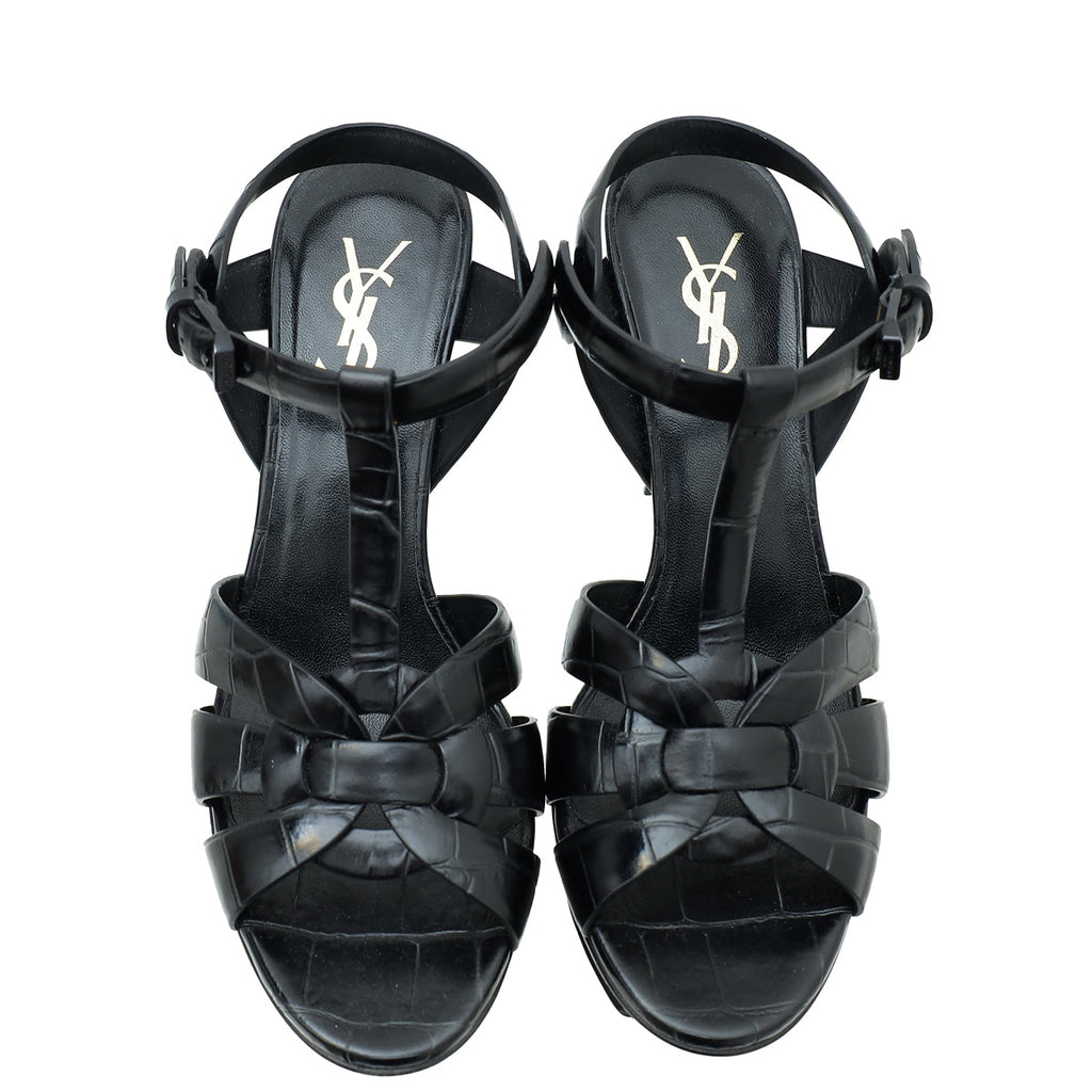 YSL Black Croco Embossed Tribute Sandal 36.5