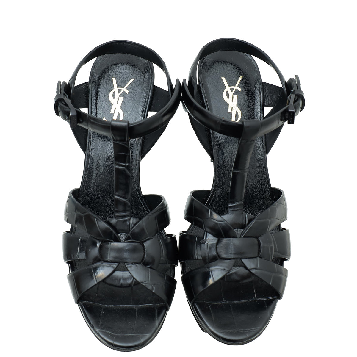 YSL Black Croco Embossed Tribute Sandal 36.5