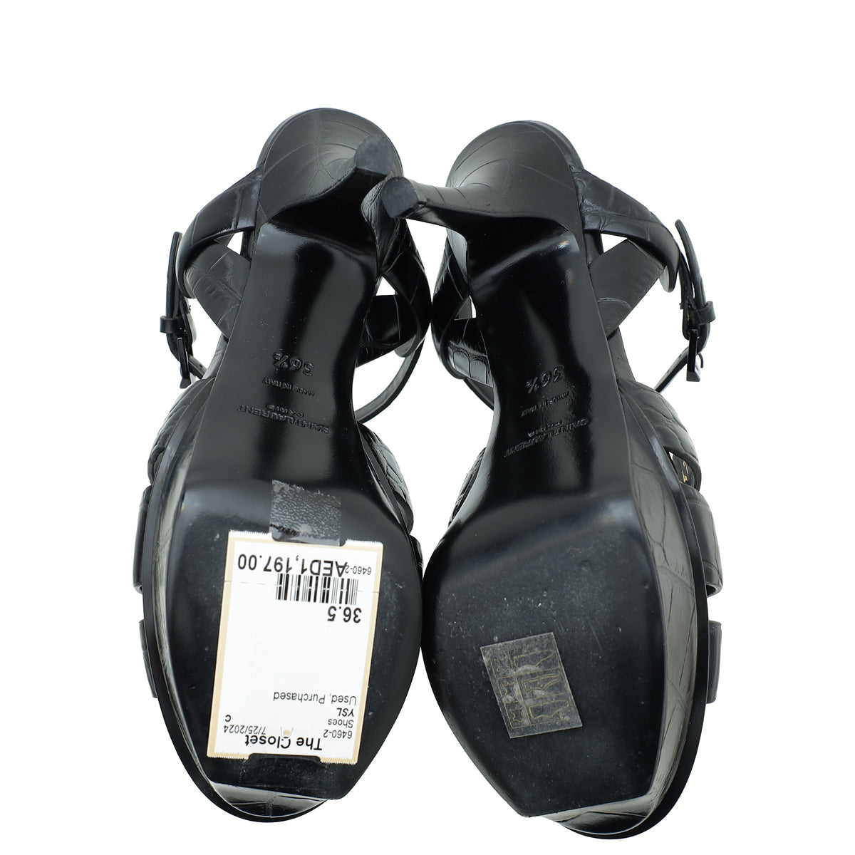 YSL Black Croco Embossed Tribute Sandal 36.5