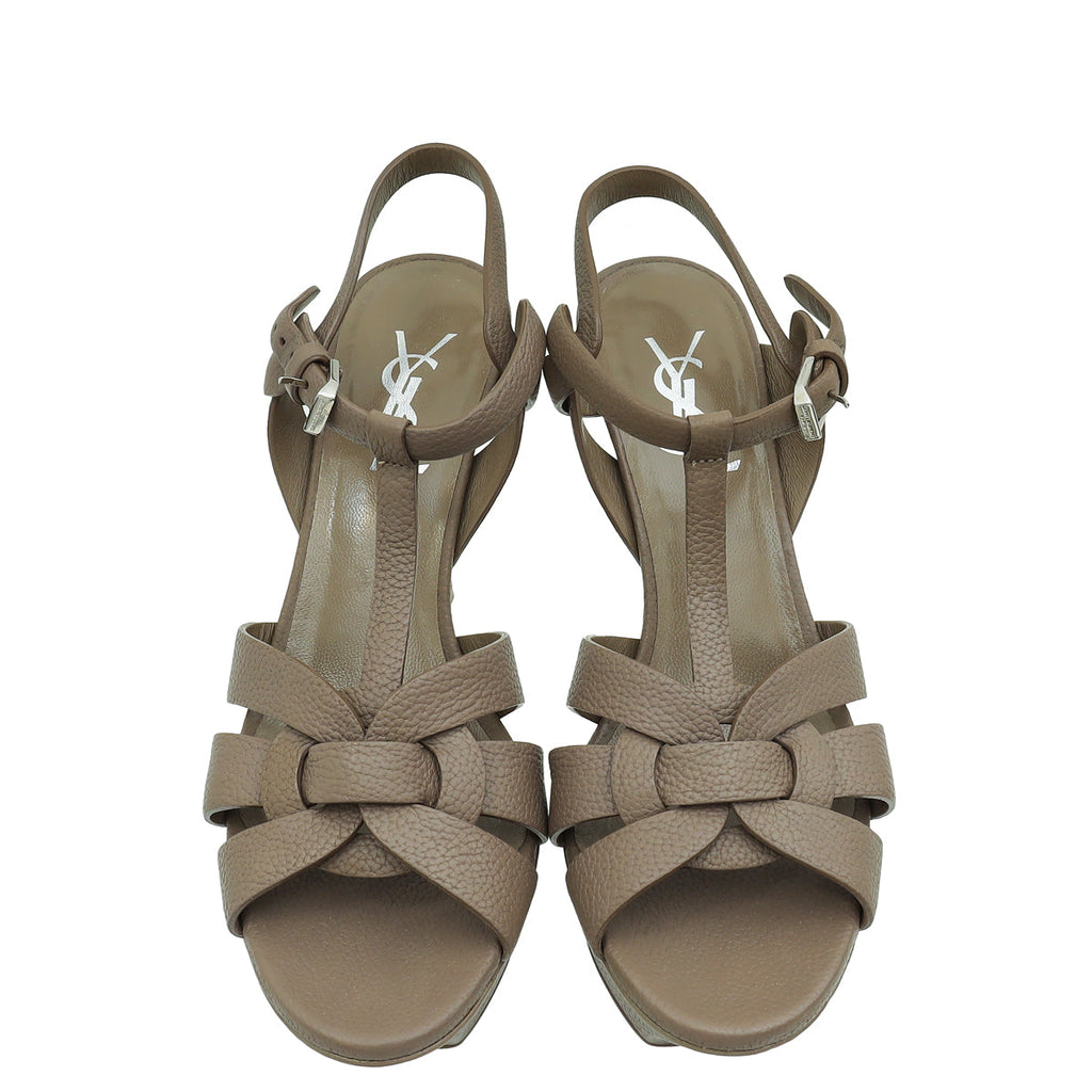 YSL Etoupe Mid Heel Tribute Sandal 36