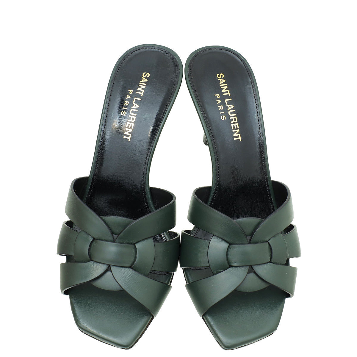 YSL Dark Green Tribute Slide Heeled Sandals 36