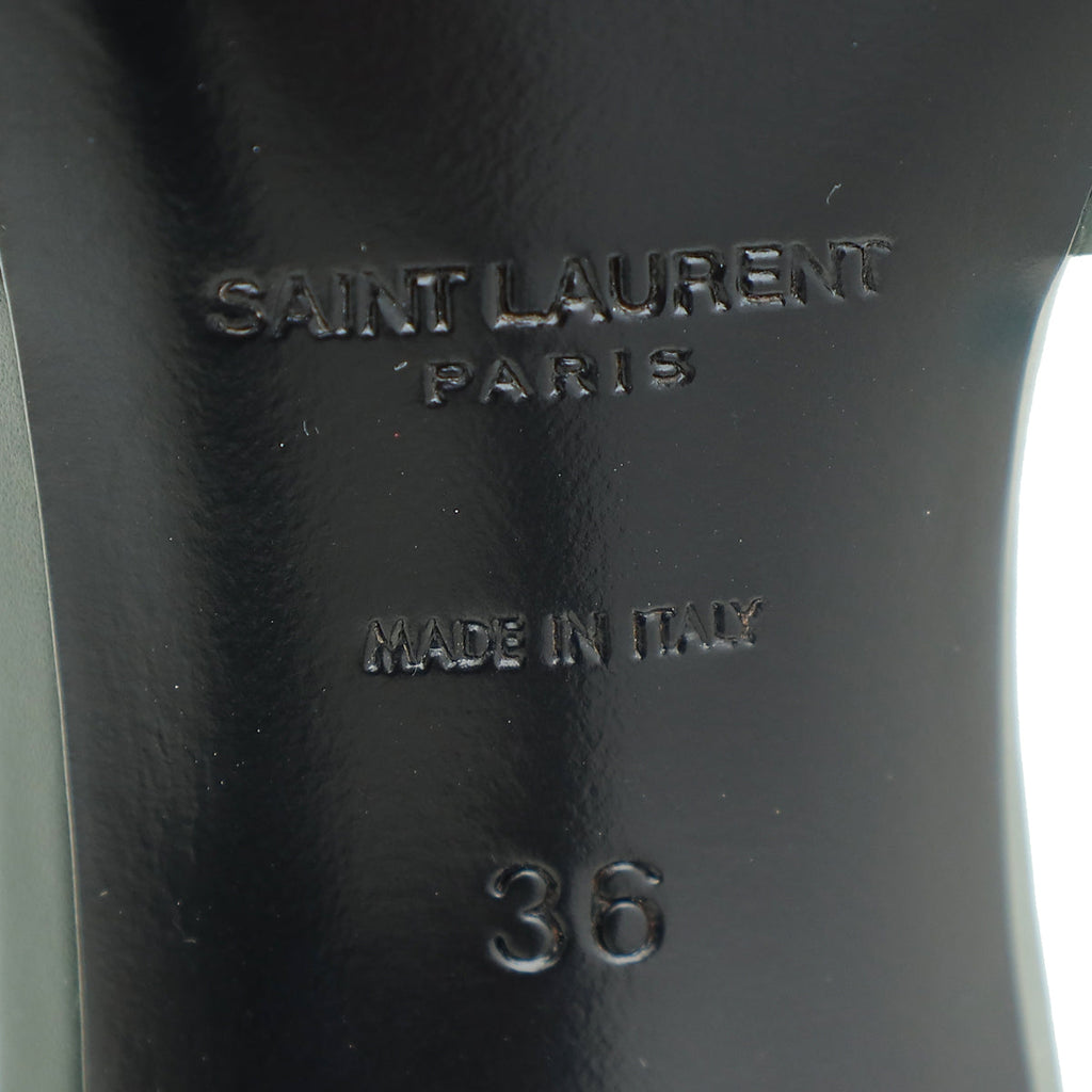 YSL Dark Green Tribute Slide Heeled Sandals 36