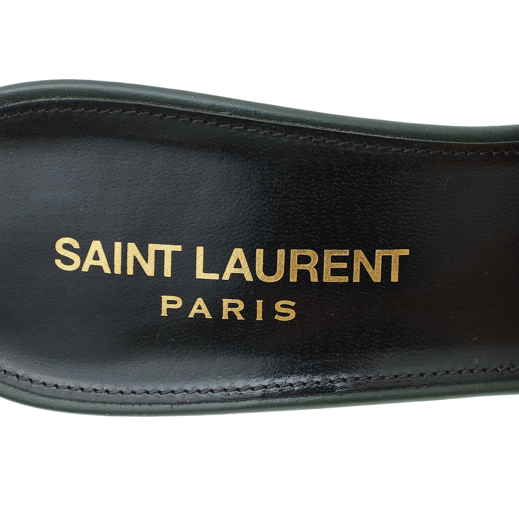 YSL Dark Green Tribute Slide Heeled Sandals 36