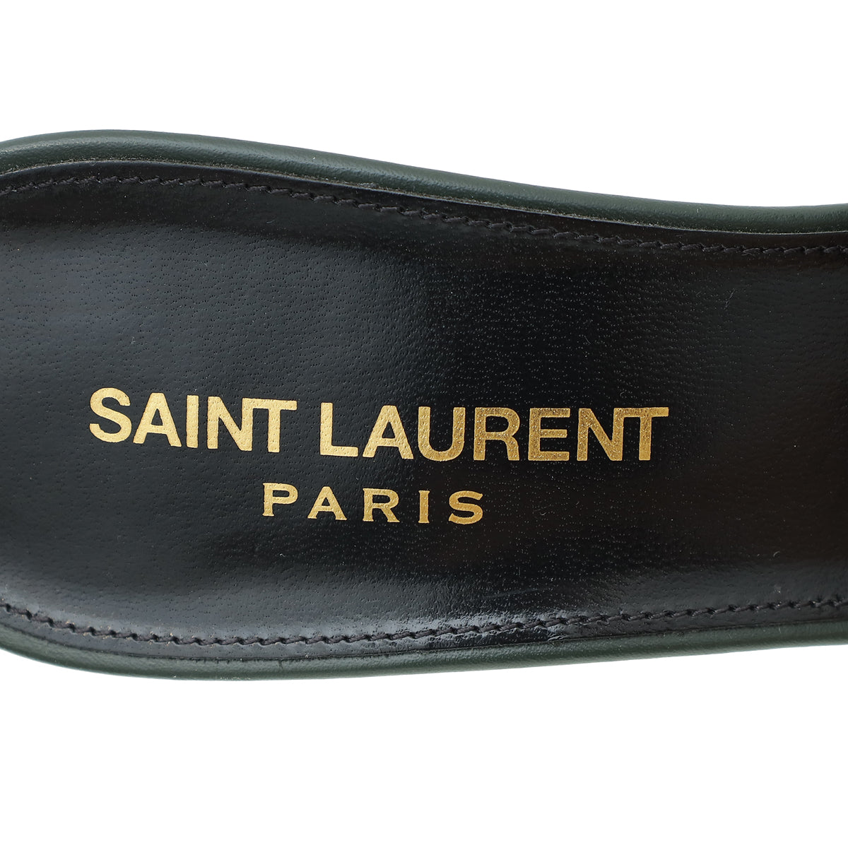 YSL Dark Green Tribute Slide Heeled Sandals 36