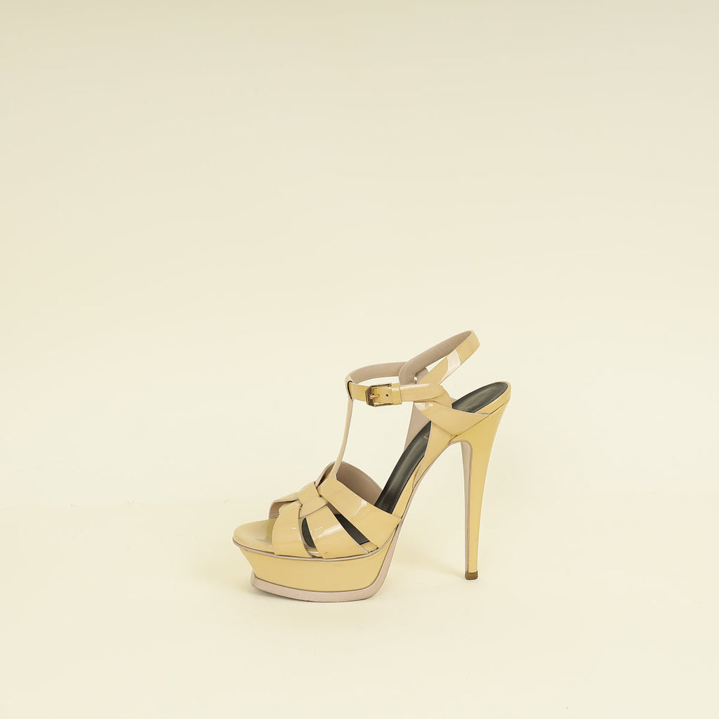 YSL Beige High Heeled Tribute Sandals 37