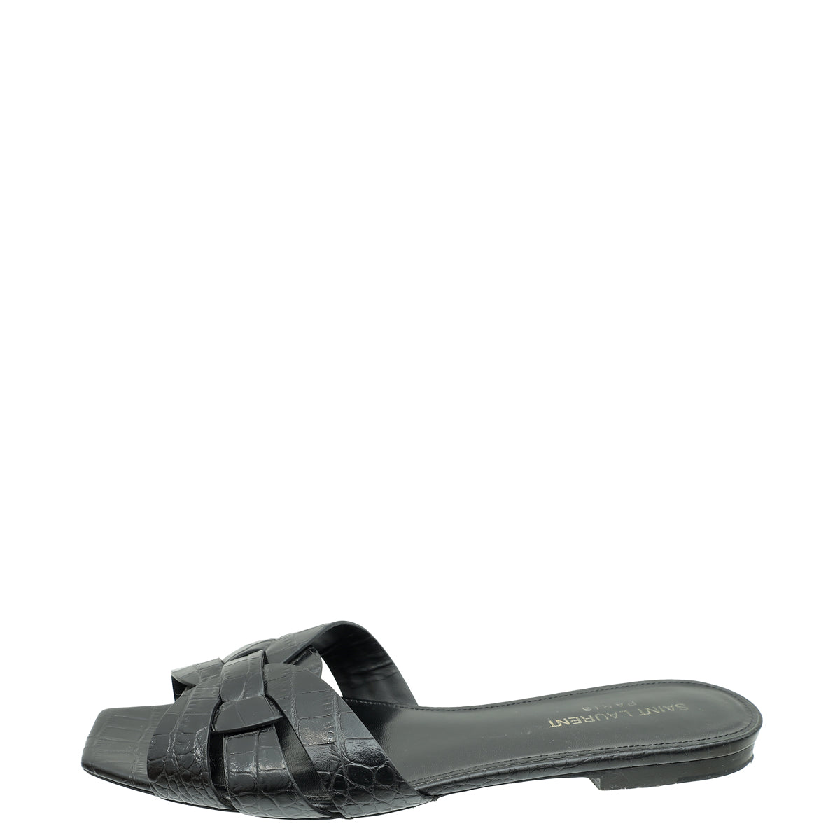 YSL Black Croco Embossed Tribute Flat Mules 38.5
