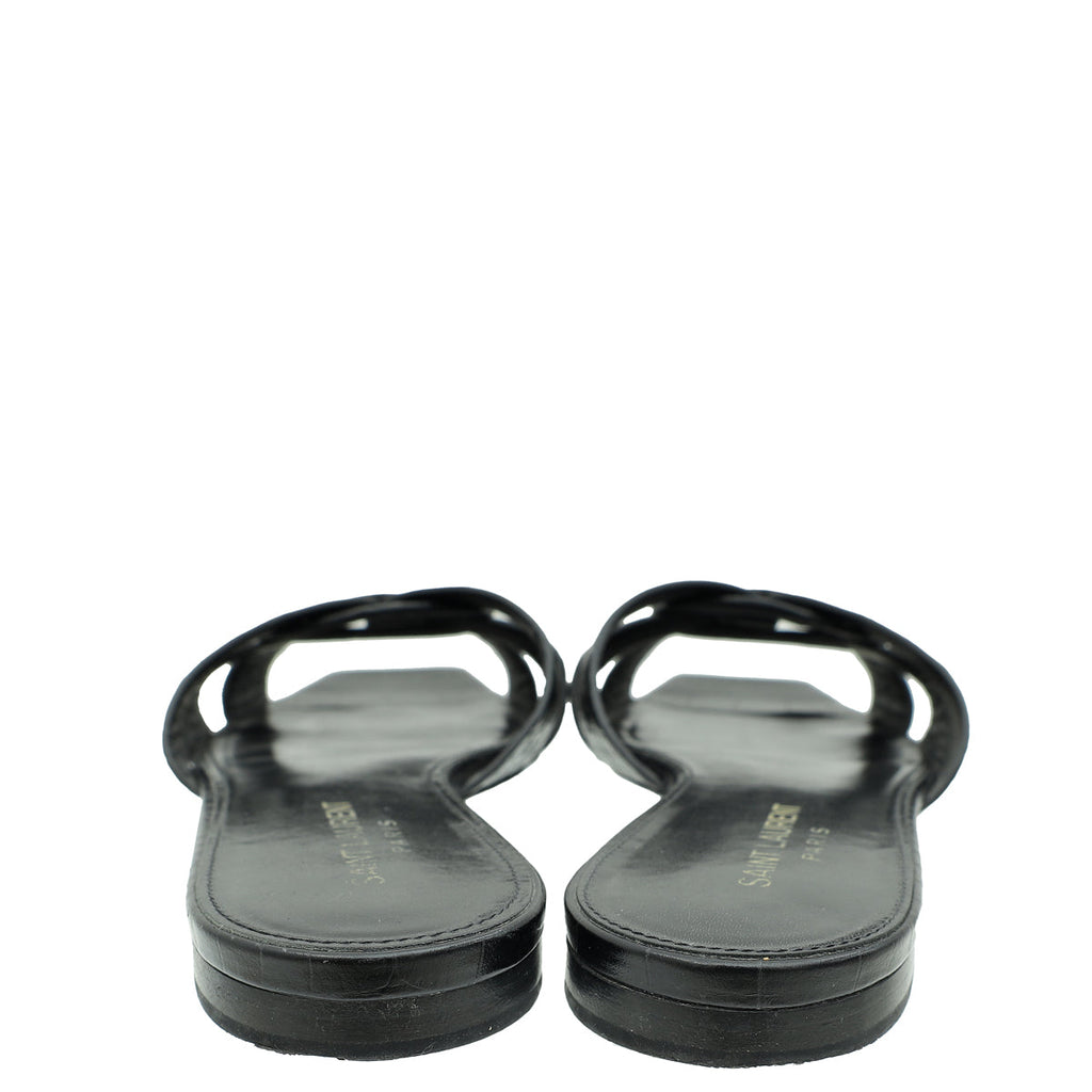 YSL Black Croco Embossed Tribute Flat Mules 38.5