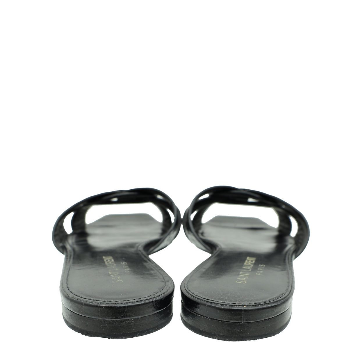 YSL Black Croco Embossed Tribute Flat Mules 38.5