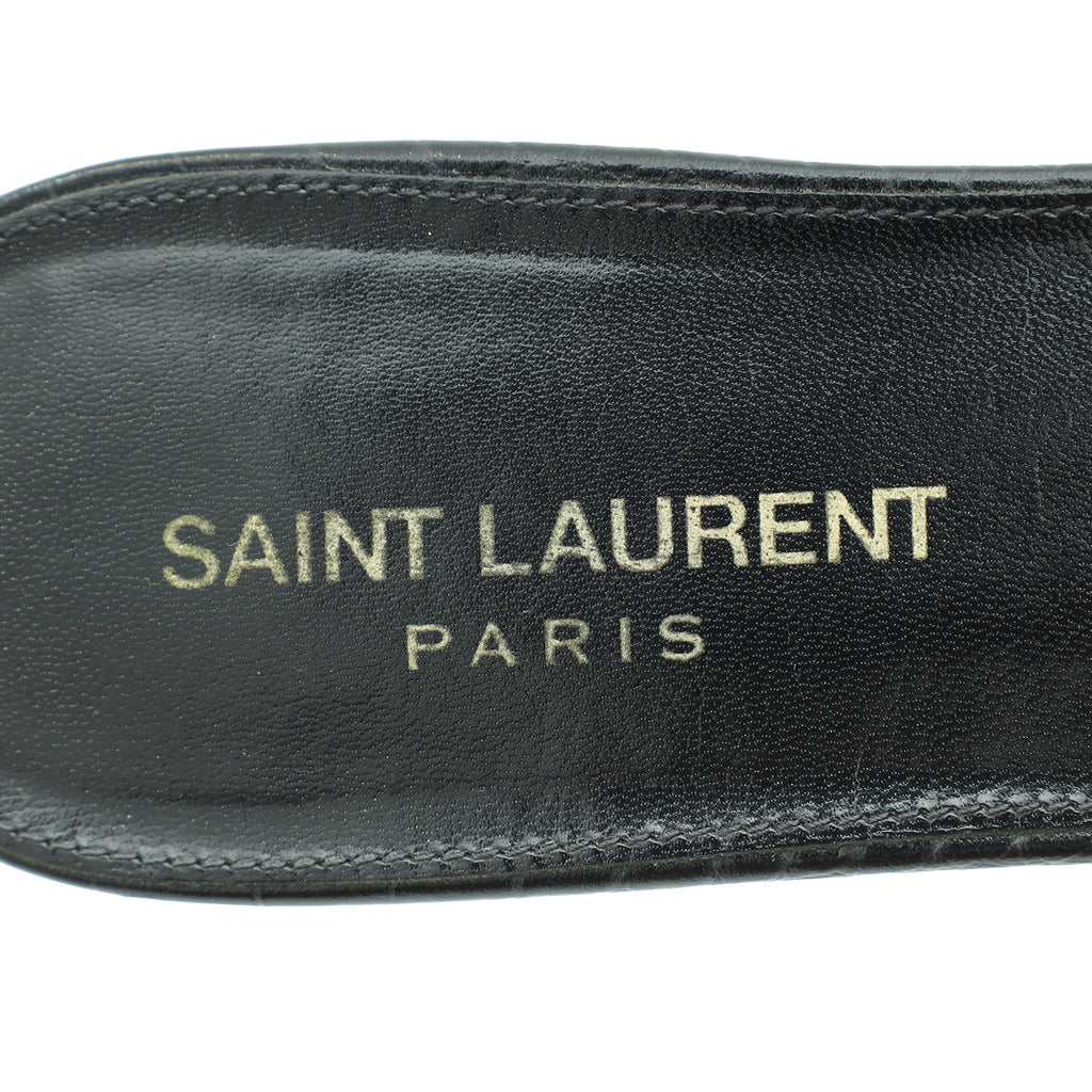YSL Black Croco Embossed Tribute Flat Mules 38.5