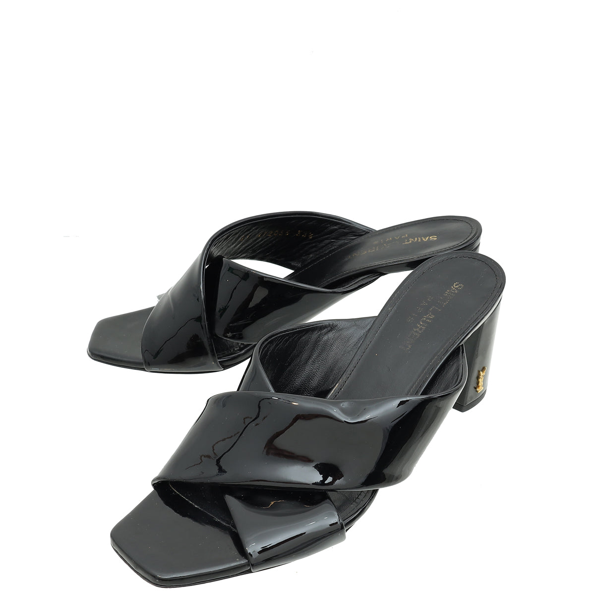 YSL Black Loulou Criss Cross Mules 38.5