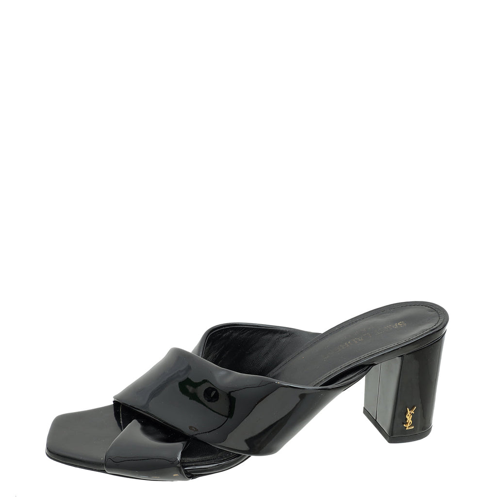 YSL Black Loulou Criss Cross Mules 38.5