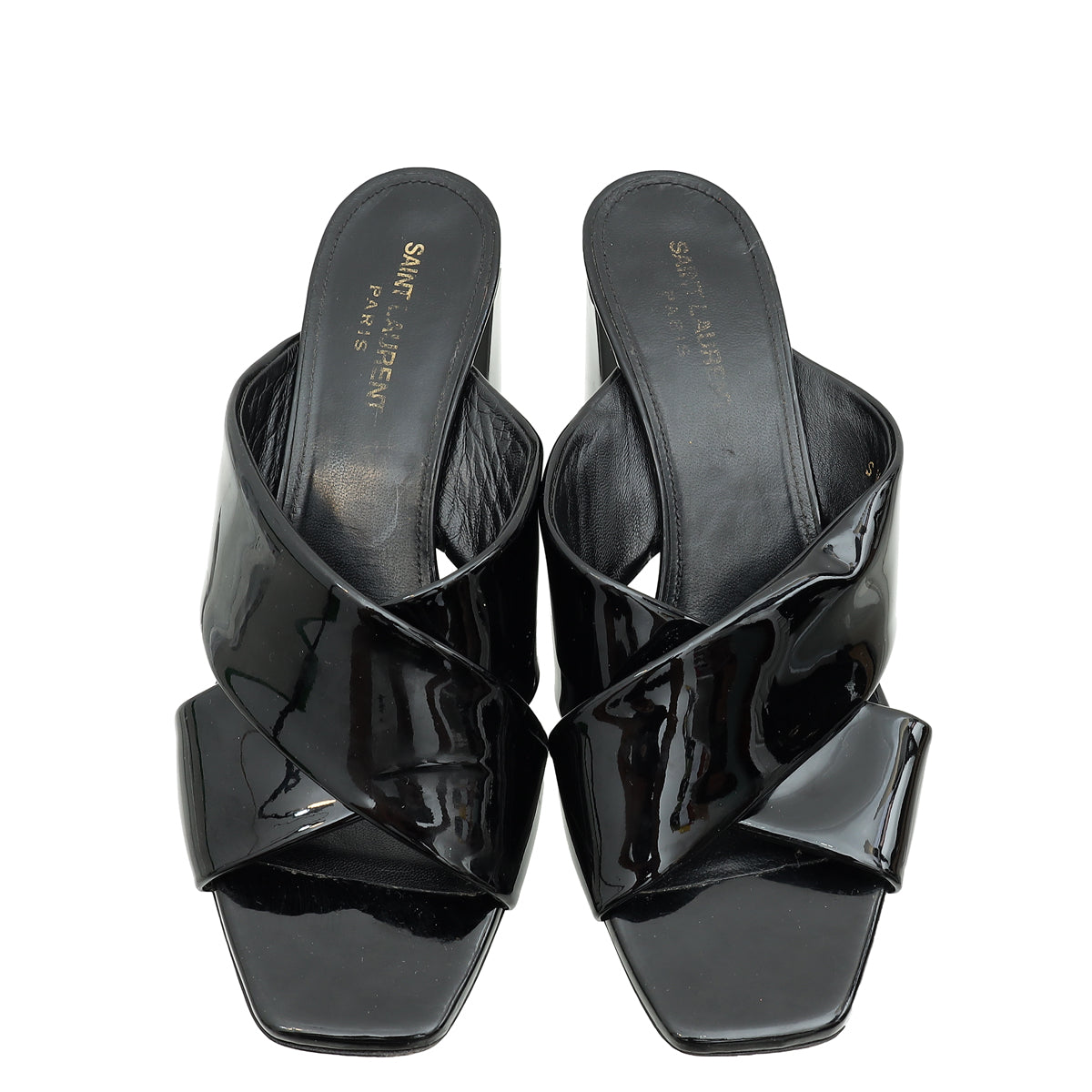 YSL Black Loulou Criss Cross Mules 38.5