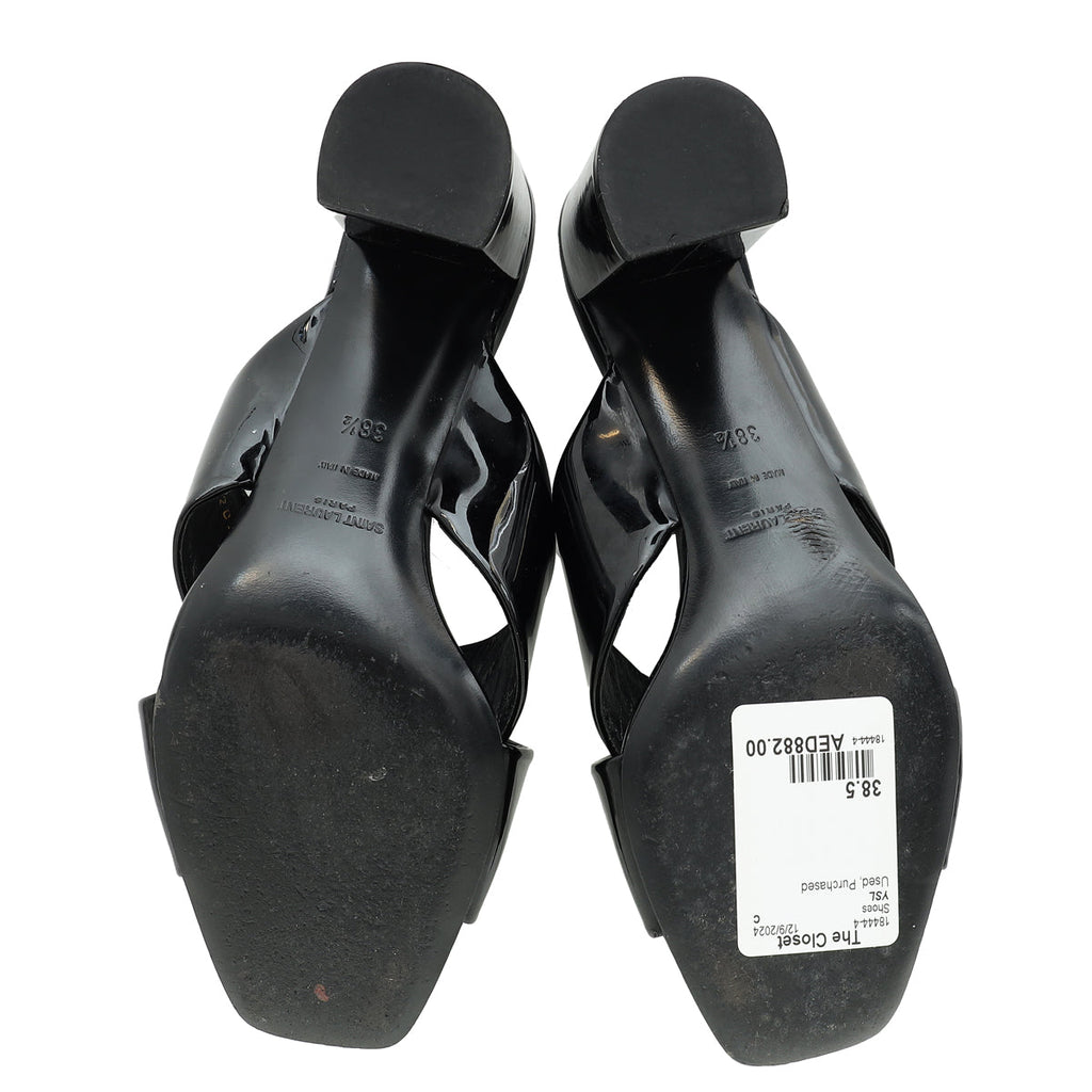 YSL Black Loulou Criss Cross Mules 38.5