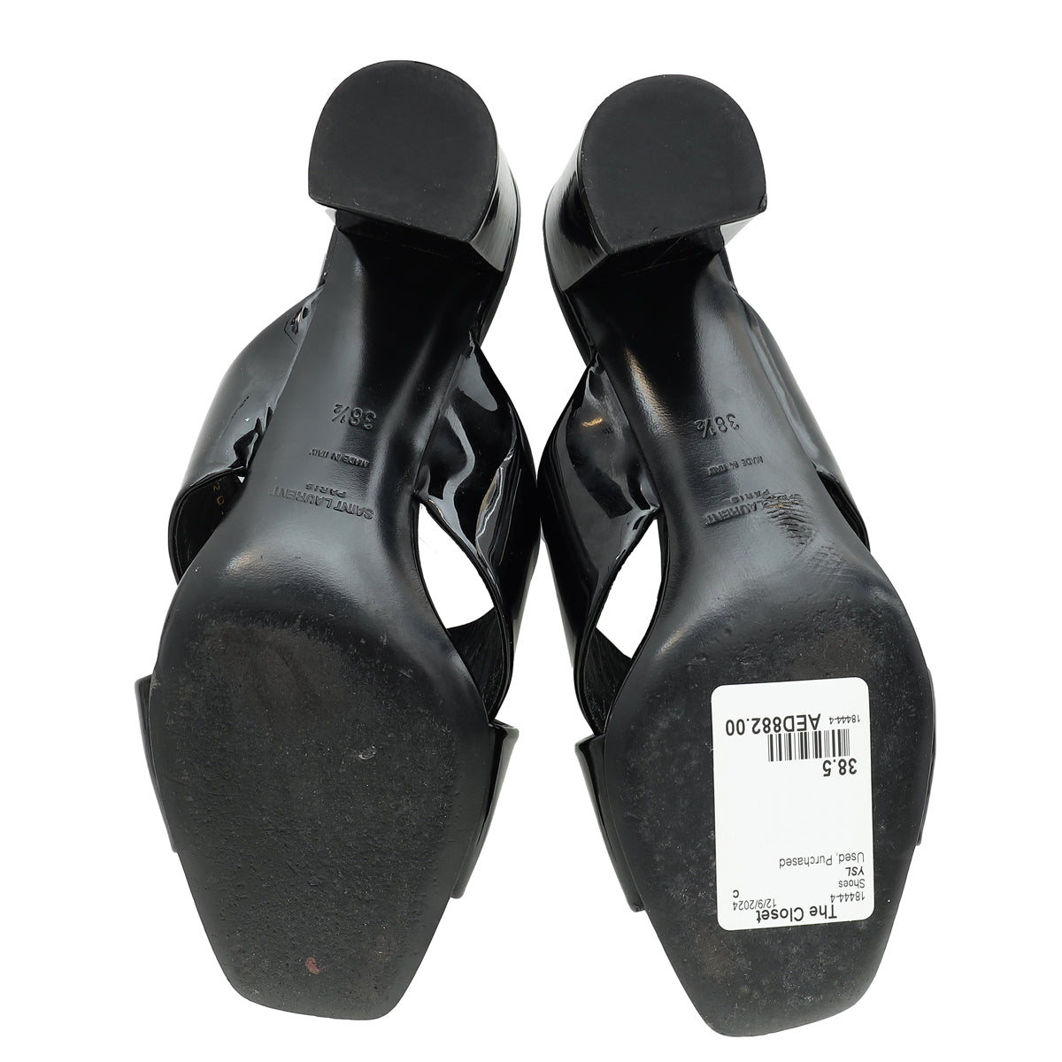 YSL Black Loulou Criss Cross Mules 38.5