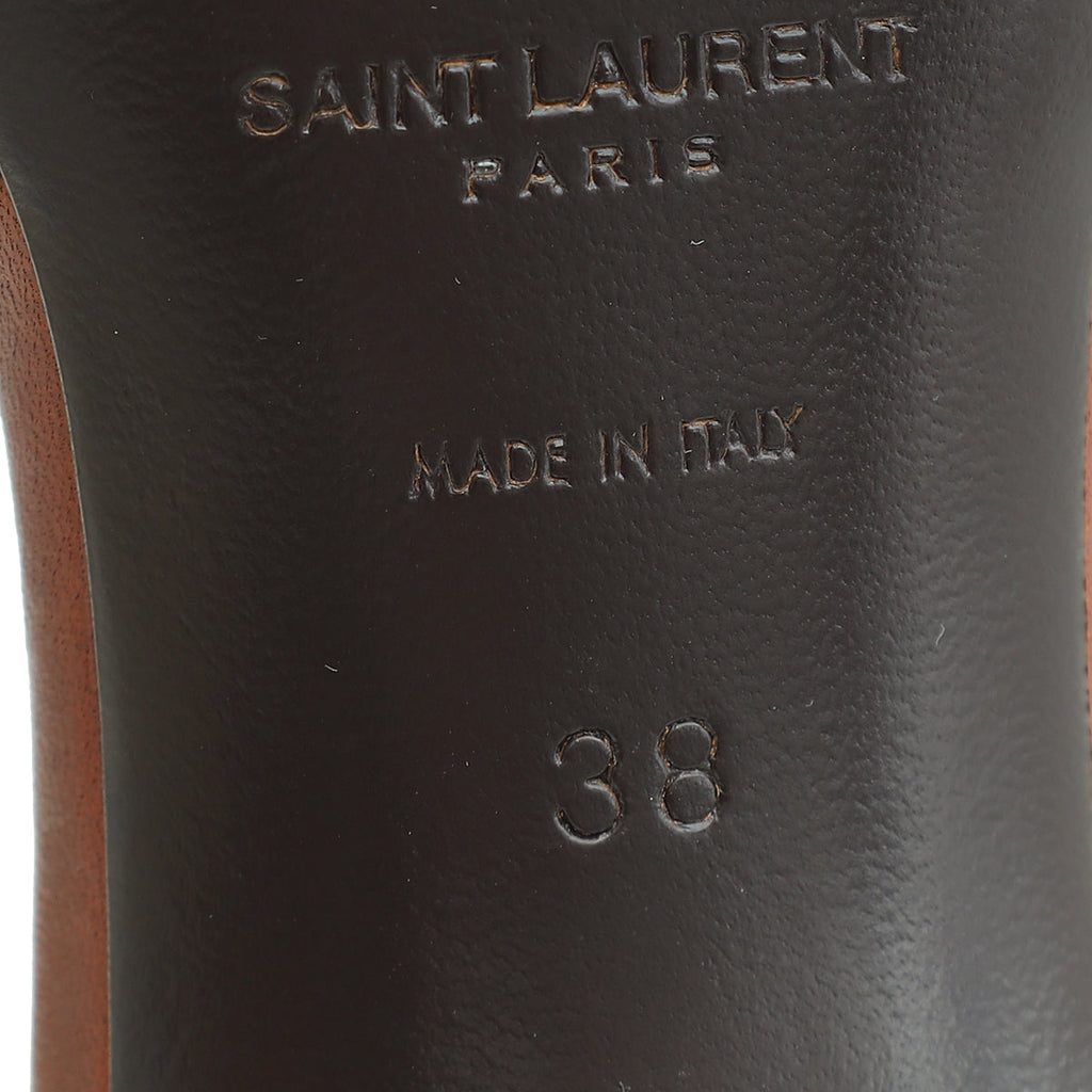 YSL Brown Tribute Slide Mules 38