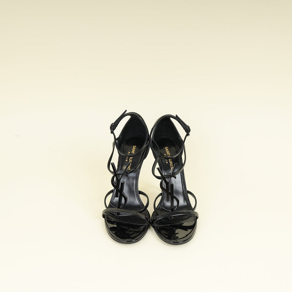 YSL Black Cassandra Ankle Strap Sandals 38