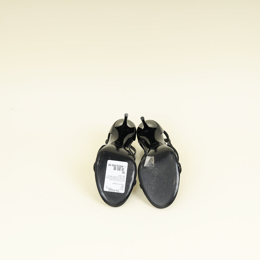 YSL Black Cassandra Ankle Strap Sandals 38