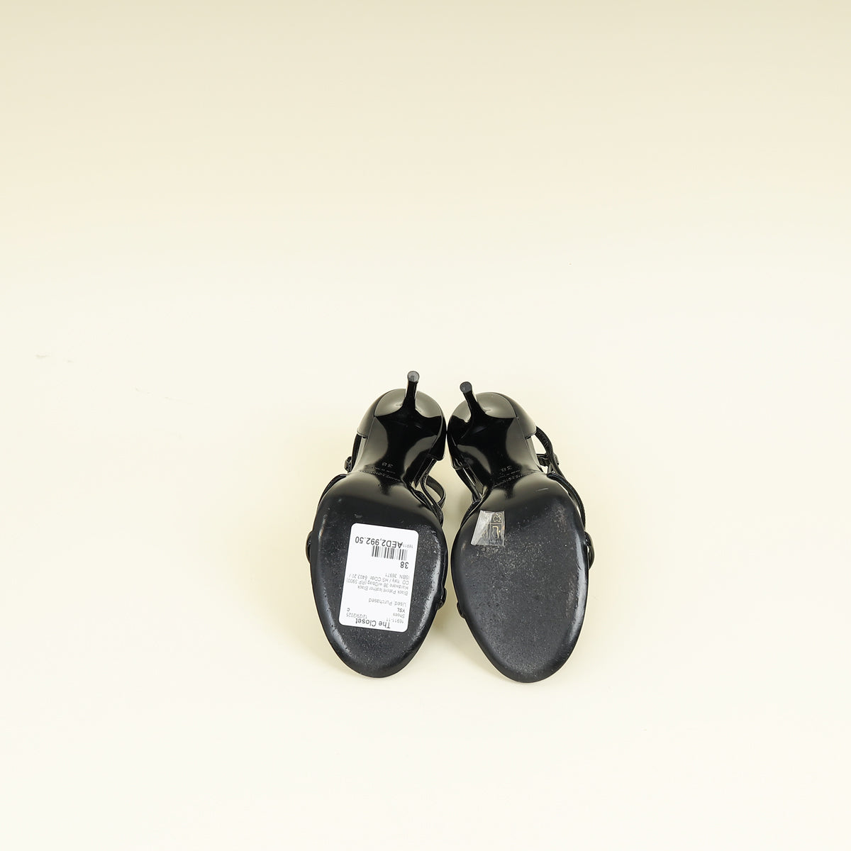 YSL Black Cassandra Ankle Strap Sandals 38